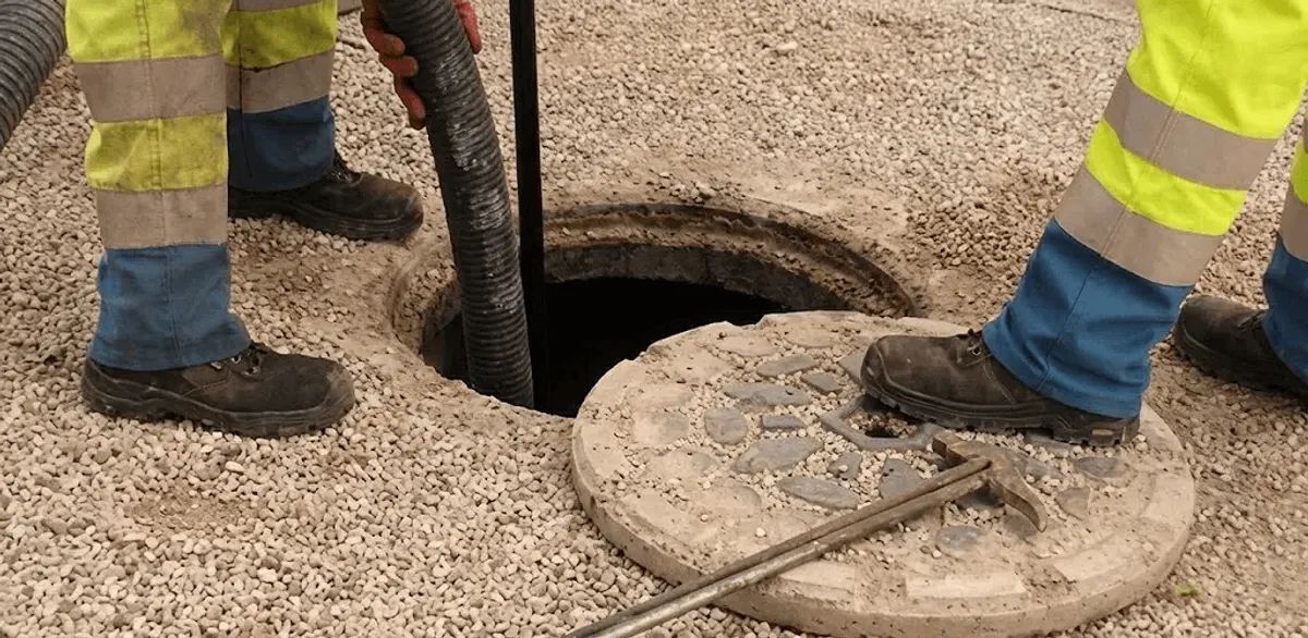 Drain cleaning crew clearing a sewer access point with professional equipment in Denver, CO